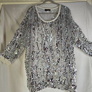 Silver and White Sequins Top